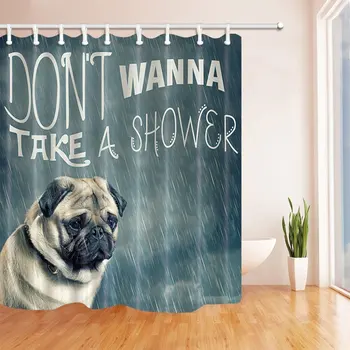 

Vintage Animal Decor Pug Dog Puppy in The Rain Don't Wanna Take a Shower Shower Curtain Polyester Fabric Bathroom Decorations
