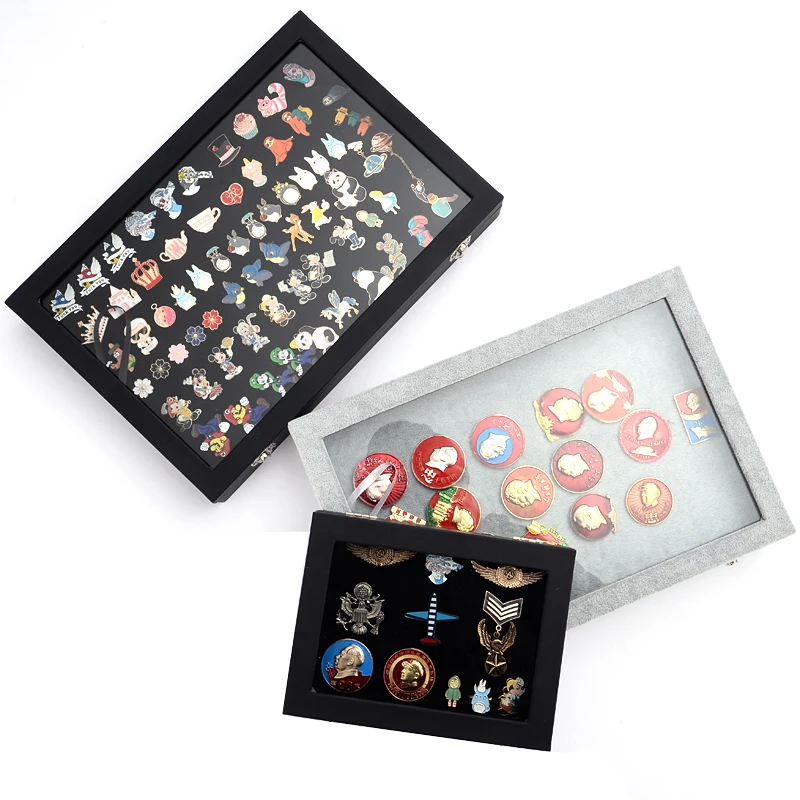Pin Display Case Frame Brooch Medal Badge Storage Box Desktop Tray  Organizer Jewelry Display Container Gifts