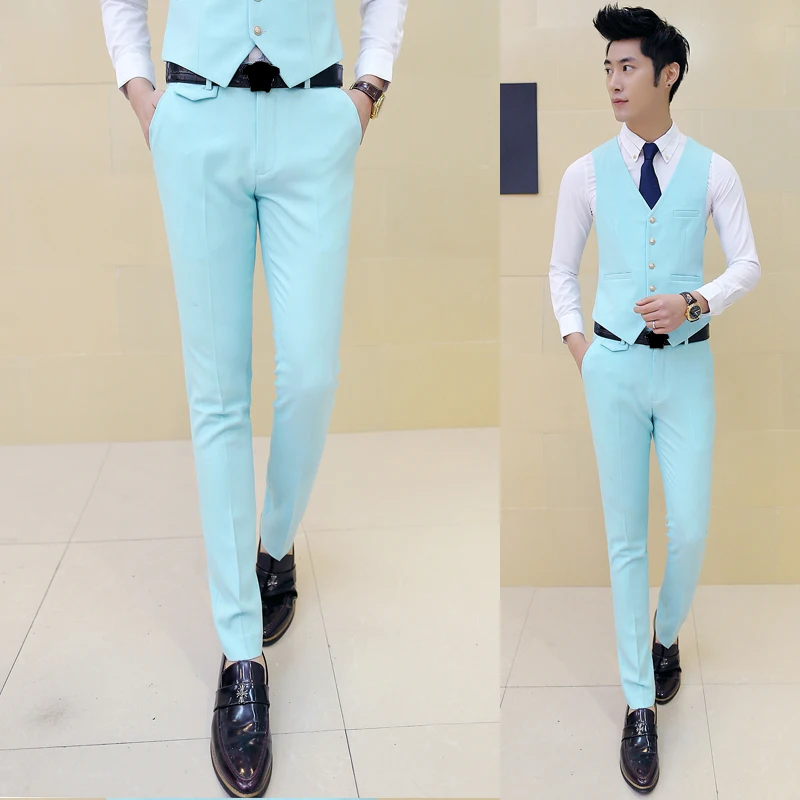 Nice Men Boutique Cotton Fashion Pure Color Wedding Dresses Suit Pants / Male Premium Brand Slim Business Suit Pants Trousers