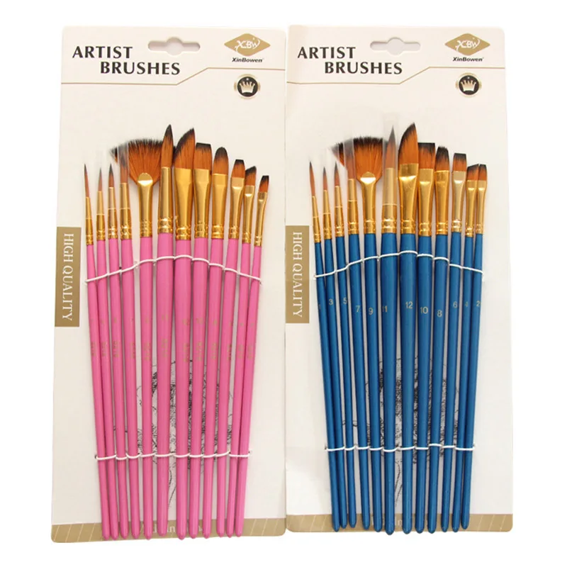 12 unids/set pincel de nailon para pintar profesión acuarela cepillos para aceite empuñadura de madera acrílico pincel para pintar arte suministros