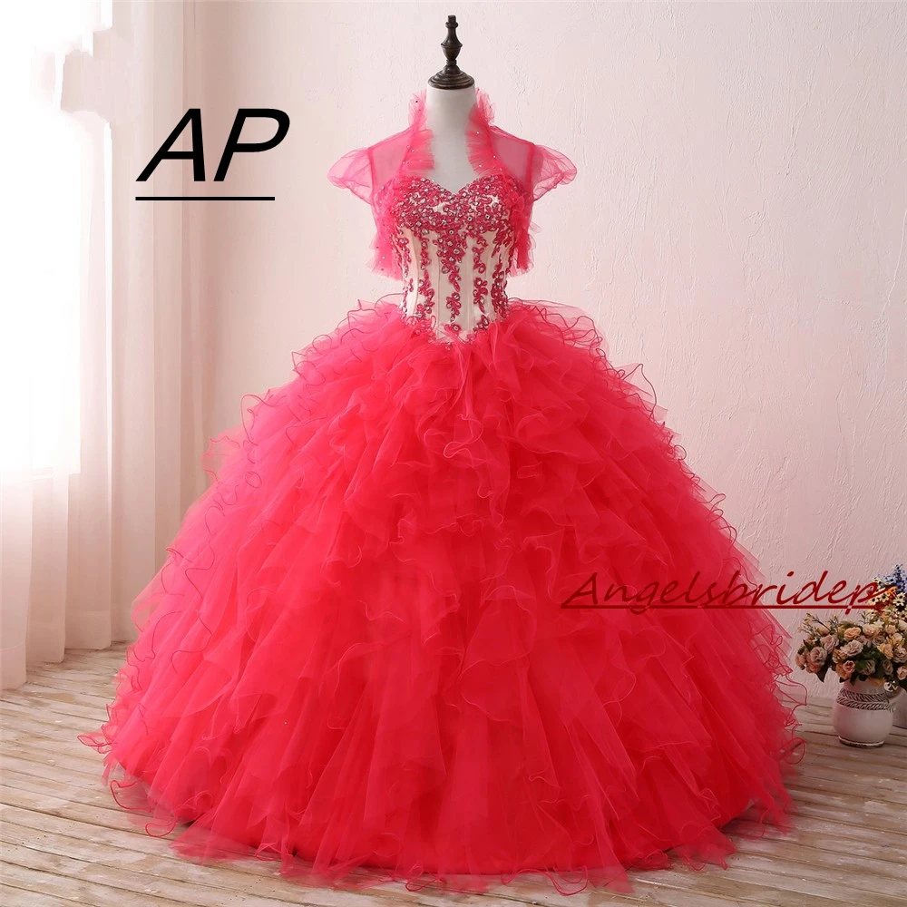 ANGELSBRIDEP милая куртка бальное платье Бальные платья Vestido 15 Anos с кристаллами длиной до пола милые 16 дебютантные платья