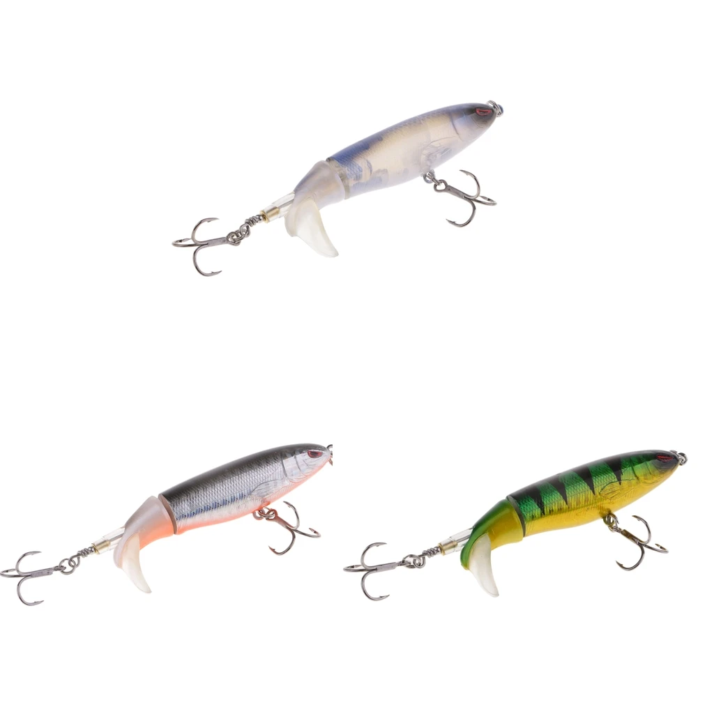 

10cm Lifelike Whopper Plopper Fishing Lures Floating Bait Topwater Lure with Rotate Tail Gray/ Blue / Green