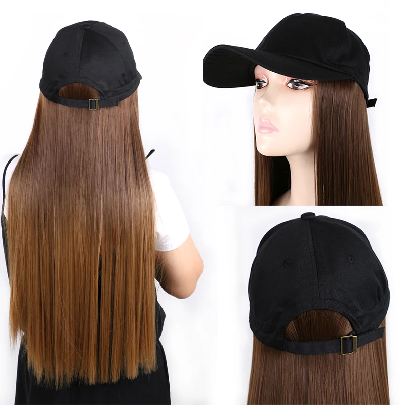 

Full Star 22” Ombre Long Synthetic Straight Baseball Cap Wigs 260g For Afro Black Women Daily Wear White Hat Wig Adjustable
