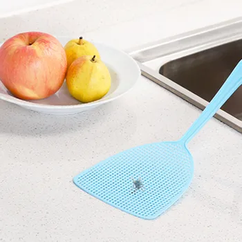 

6pcs Fly Swatter Pest Control Manual Plastic Durable Long Handle solid color light home Fly Swatter Mosquito repellent tool @30