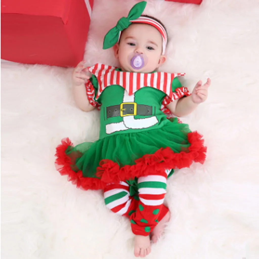Новое поступление; модный Рождественский комбинезон из 3 предметов с рождественским принтом для маленьких девочек; комплект юбки; Рождественская одежда для малышей