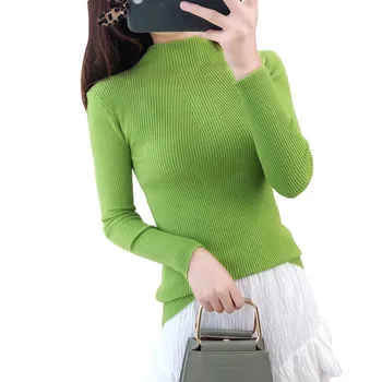 

Fashion The Solid Color half-high Collar Sweater Simple Long-sleeved Solid Color Knitting Sweater