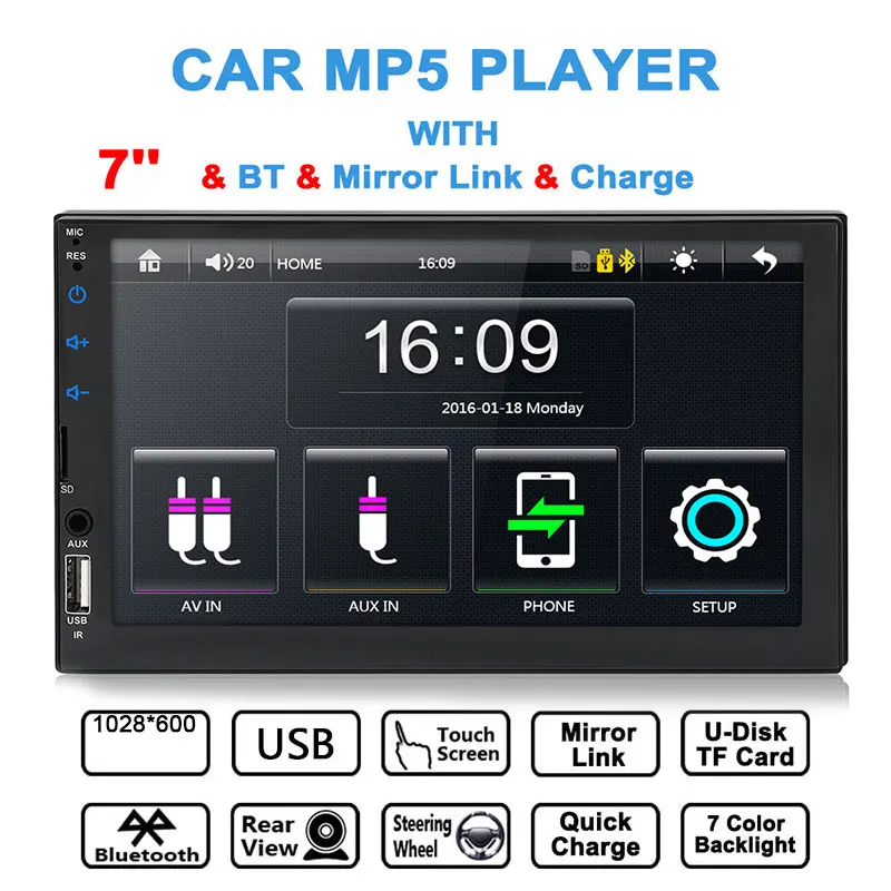

Car MP5 Player Auto MP5 Player 2DIN MP5 Player FM Radio Automobile Bluetooth/FM/USB/AUX/TF 7inch 1080P