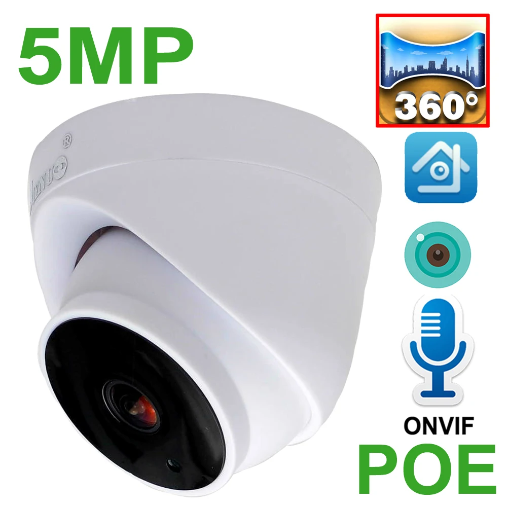 1.7mm Lens 5MP Panoramic POE Camera Cctv Security Surveillance HD Built-in Mic Infrared Video IPCam Indoor POE Camera Home Icsee