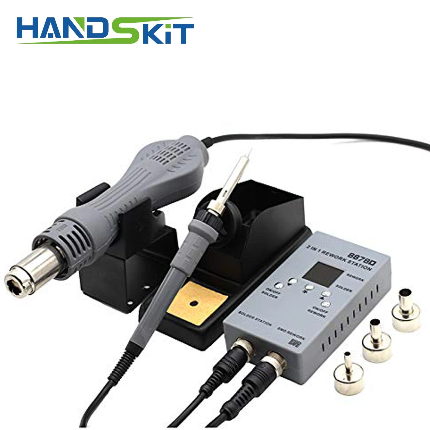

handskit 8878D Portable Automatic 2 In 1 Hot Air Rework Soldering Station With LED Temp Display soldering iron with hot air gun