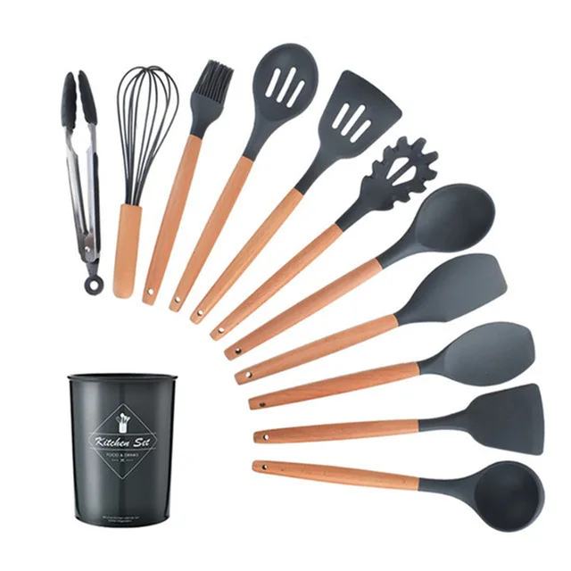 12 Pcs kitchen set 11/12/13Pcs Silicone Kitchen Set nonstick Kitchen Utensils Set with Spoon Spatula Cooking Accessories Baking Kitchen Tools Set - Цвет: 12 Pcs kitchen set
