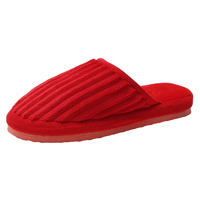 

Couple models Women Mens Striped Flock Slippers Warm Non-slip Floor flat Home plus size Solid color Slippers Indoor Shoes A40