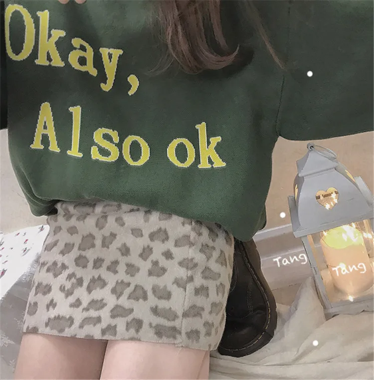 Японская Ретро леопардовая юбка-карандаш для женщин зимняя Harajuku Сексуальная винтажная печатная юбка для девочек с высокой талией шерстяная юбка с запахом