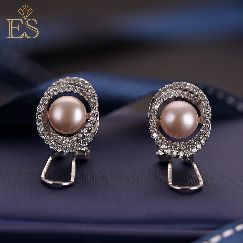 

Geometric Round Pearl Earrings Fashion Temperament Inlaid Zircon Super Flash All Match Jewelry