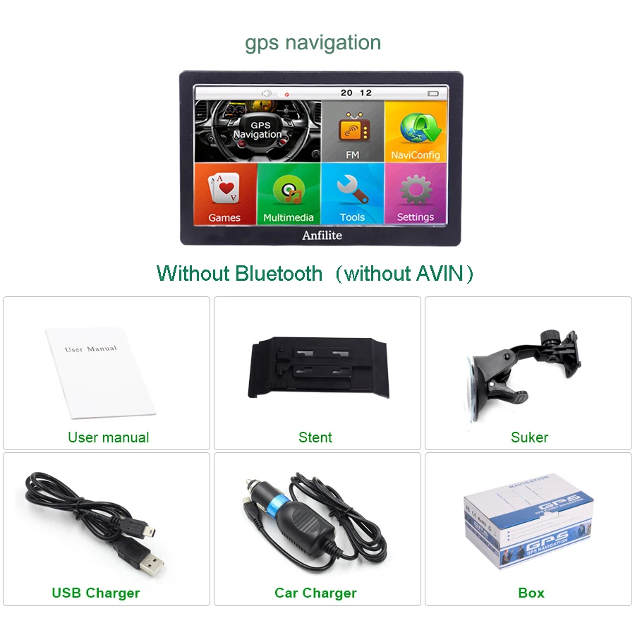 Anfilite Портативный 7 дюймов кемпинг автомобиль/грузовик/автомобиль gps навигация 8 ГБ+ 256 м Bluetooth Sat Nav США Россия Европа 3D карты навигатор
