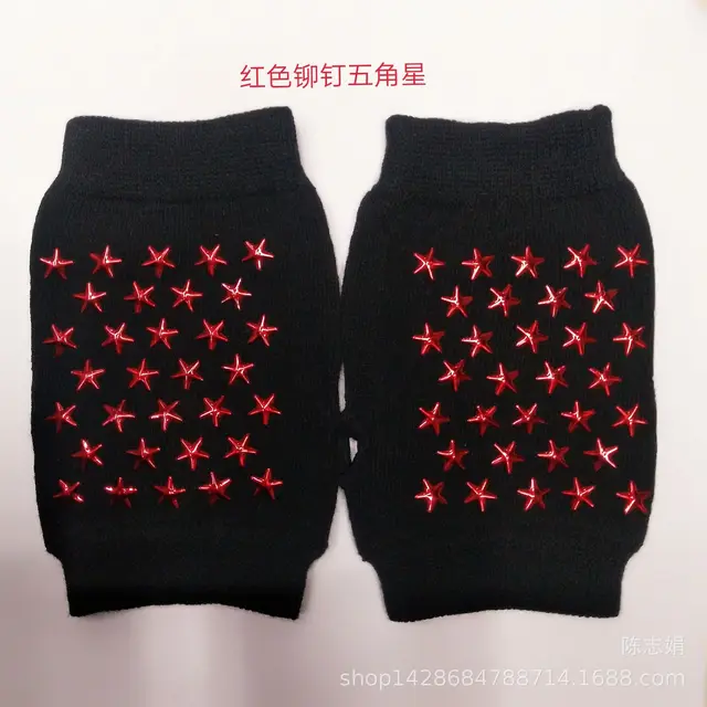 Sailor dance gloves Rivet wool gloves spring and autumn black half-finger gloves show gloves Red rivets-B