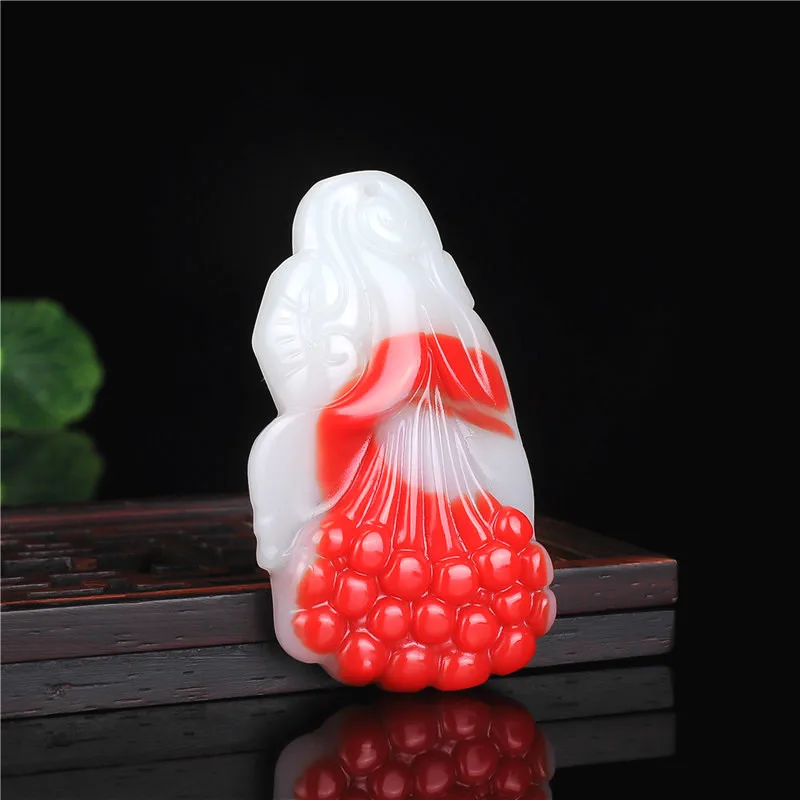

Natural Red White Jade Magnolia Flower Pendant Necklace Chinese Hand-Carved Charm Jewelry Fashion Amulet for Men Women Gifts
