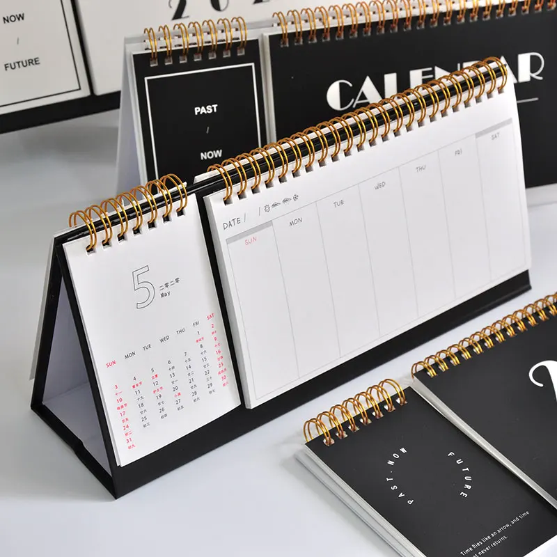 Simple Black and White Series Desk Calendar DIY Note Memo Coil Calendars.09-.12 Daily Schedule Planner