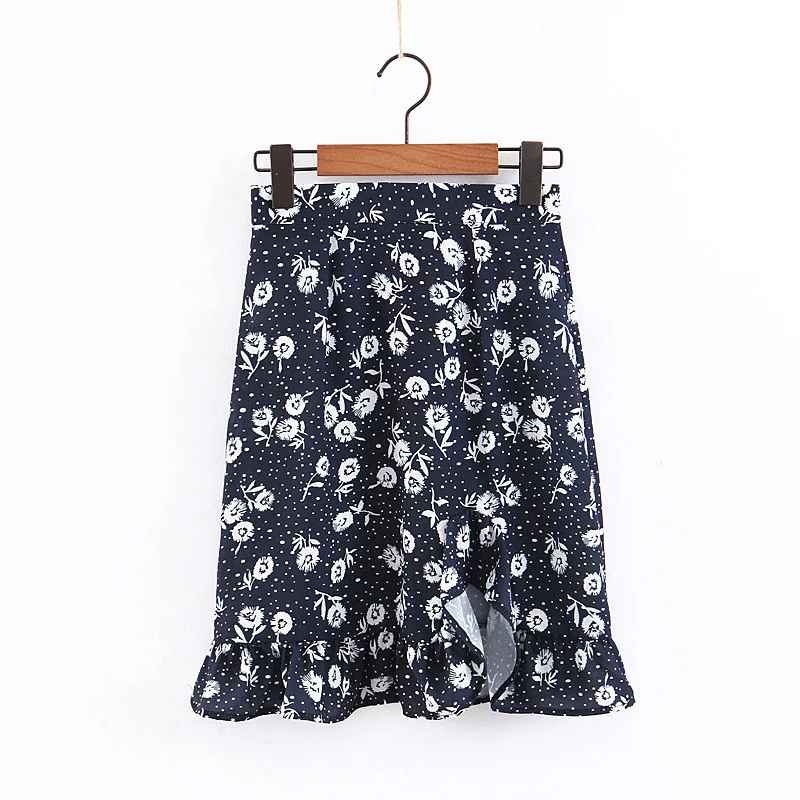 

2019 Western Style Spring And Summer WOMEN'S Dress New Style Dandelion Printed Wavy Edge Skirt