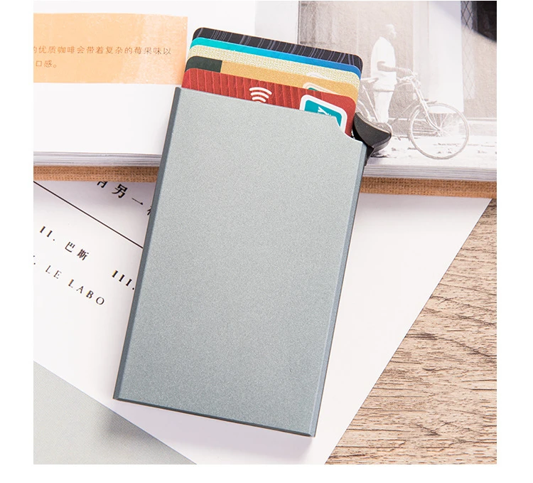BISI GORO RFID Противоугонный кредитный держатель для карт бизнес Тонкий чехол для ID карты автоматически металлическая алюминиевая коробка банк мини ID держатель - Цвет: Gray X-55