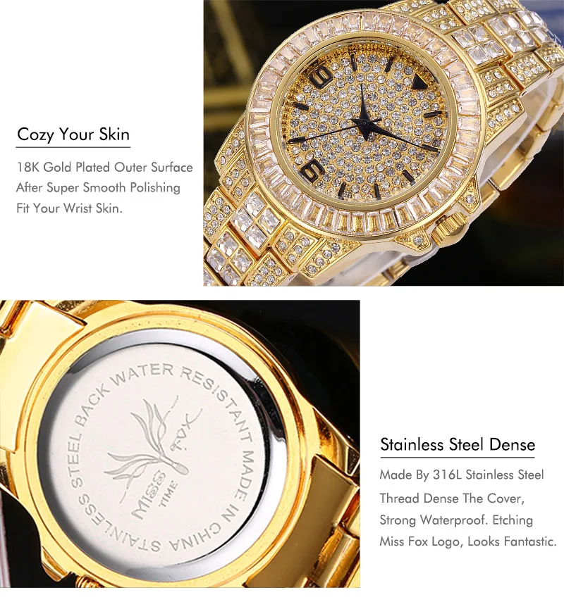 Baratos TOPGRILLZ helado Baguette reloj de cuarzo de oro, HIP HOP, relojes con Micro pave CZ Acero inoxidable pulsera horas reloj