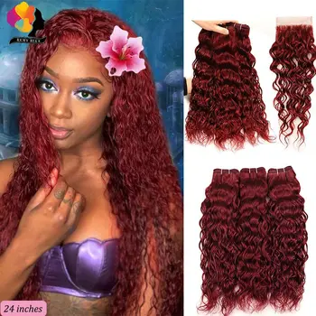 

Brazilian 99J Hair Weave Bundles With Closure Burgundy Water Wave 3 Bundles With Closure Remy Human Hair Weave Bundles Remyblue