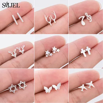 

SMJEL Mini Earrings Trendy Long Bar Stud Piercing Earring for Women Kids Three Star Deer Antler Airplane Pendenties Dropshipping