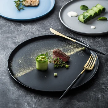

Night Frosted Nordic Restaurant Flat Bottom Steak Western Plate Ceramic Breakfast Cake Tray Pizza Dessert Plate