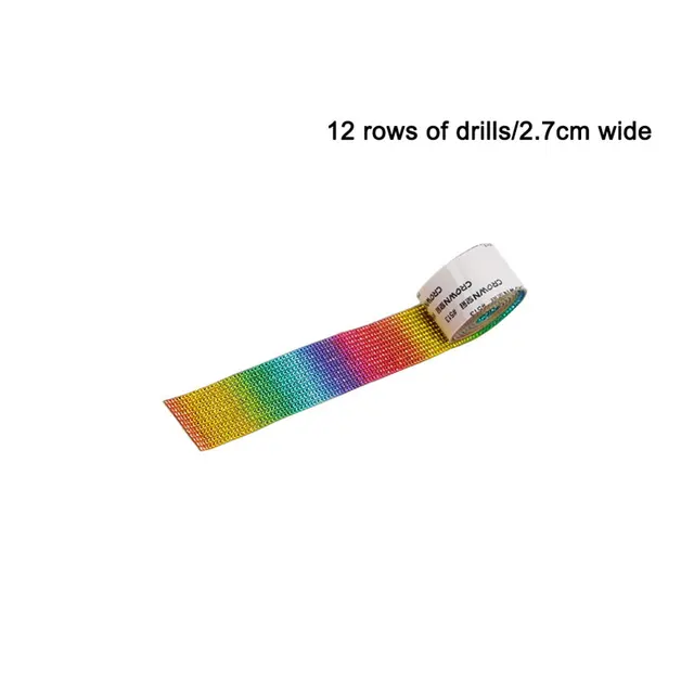 Self-Adhesive Crystal Rhinestone Diamond Ribbon DIY Decoration Sticker with Rhinestones for Arts Crafts DIY Car Phone Decoration Rainbow-2.7cm