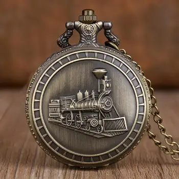 

New Bronze Train Front Locomotive Engine Pocket Watches Necklace Pendant Quartz Pocket Watch with FOB Chain Mens Womens Gifts