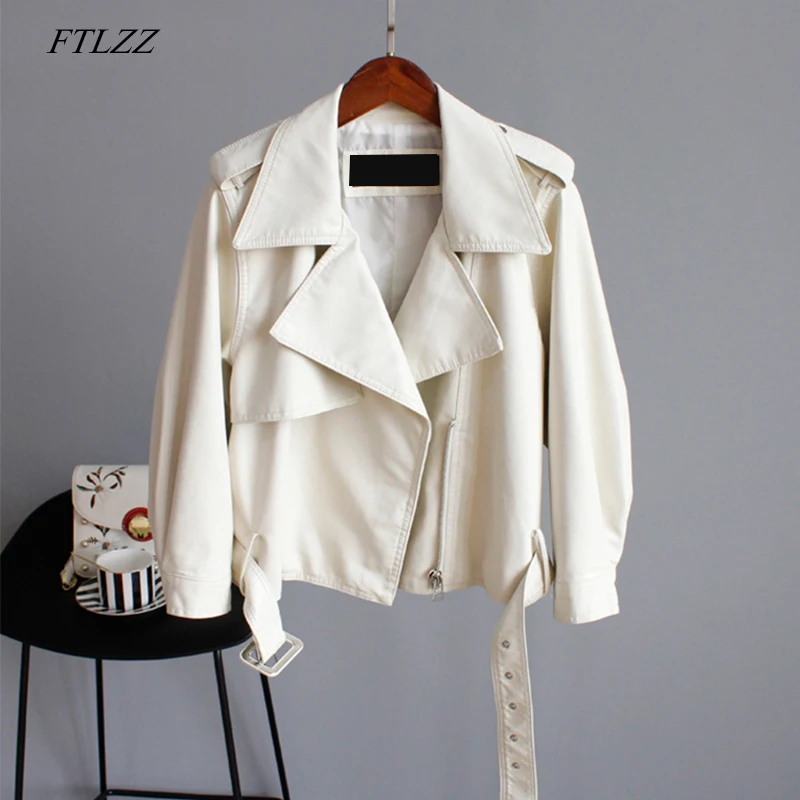 

FTLZZ Pu Motorcycle Faux Soft Leather Women Pu Leather Jacket Coat Three Quarter Sleeve Epaule Female Green Loose Short Jacket