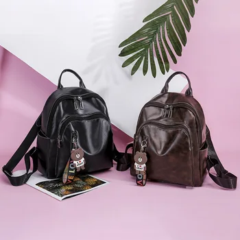 

Leather Women's Double Shoulder Bag Fashion Women's Single Shoulder Oblique Bag Outdoor Student Schoolbags New Style