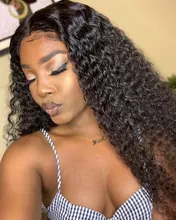 Transparent Lace Wig Human-Hair-Wigs T-Part Deep-Wave-Frontal Curly Wavy Brazilian And