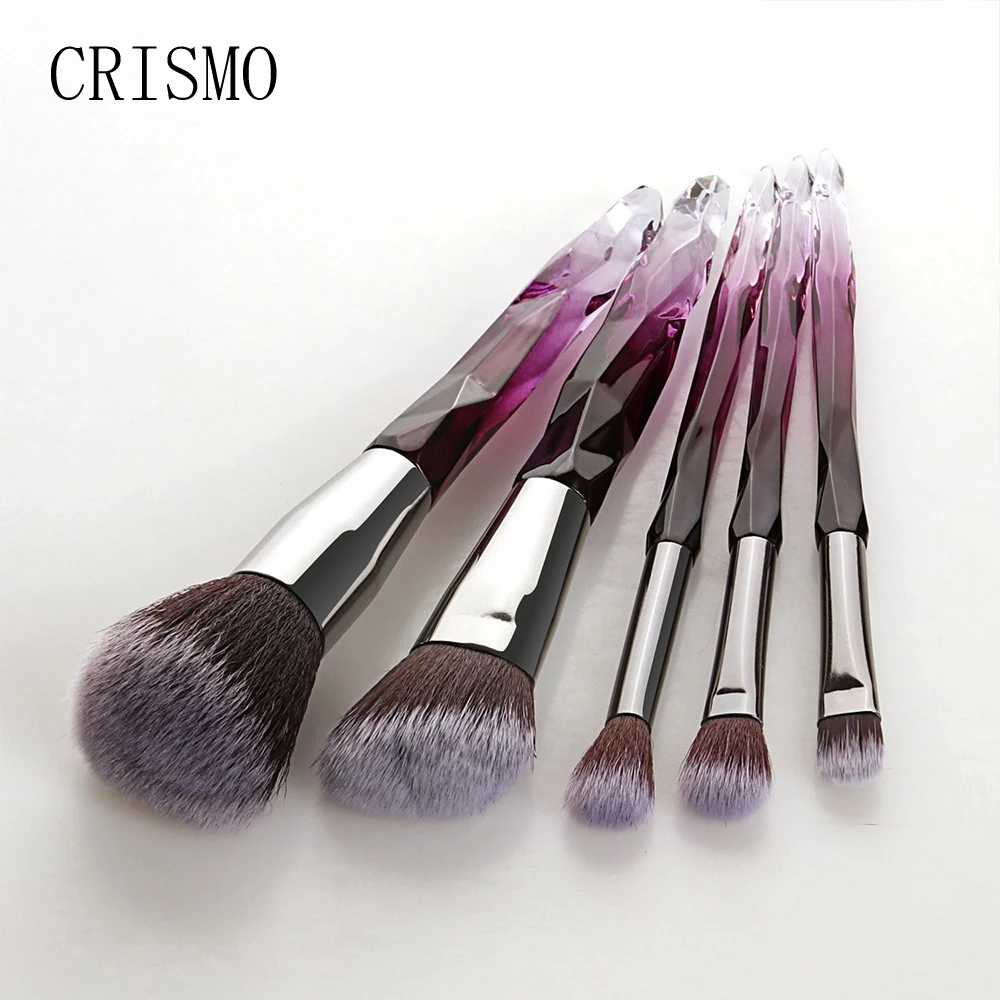 CRISMO 5Pcs Crystal Makeup Brushes Set Professional Cosmetics Brushes Colorful Contour Base Powder Blush Foundation Makeup 2