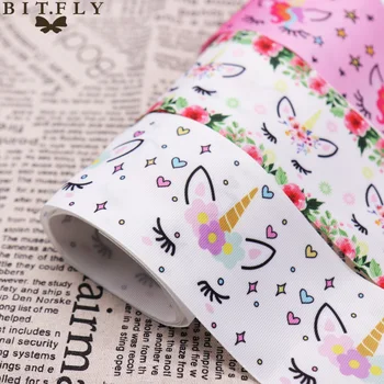

BIT.FLY 7.5cmx1Yard Cute Unicorn Printed Grosgrain Ribbon Wedding Unicorn Party Gift Wrapping Handmade DIY Hair Accessories