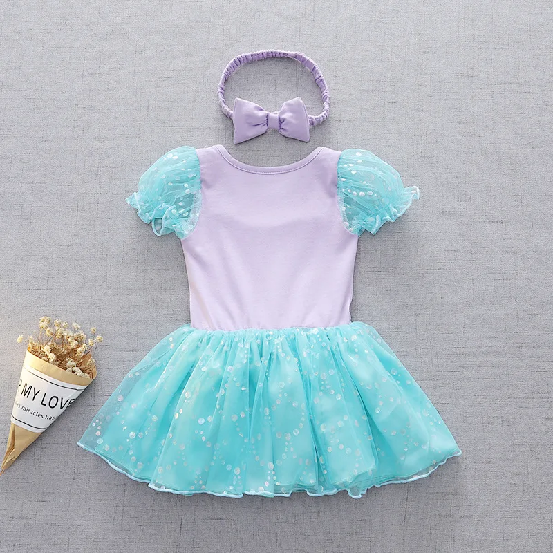 Infant Girl Romper Dress With Headband Elsa Belle Mermaid Snowwhite Fairy Tris Baby Girl Clothes Size 3-18M Baby Quality Dress Baby Bodysuits cheap