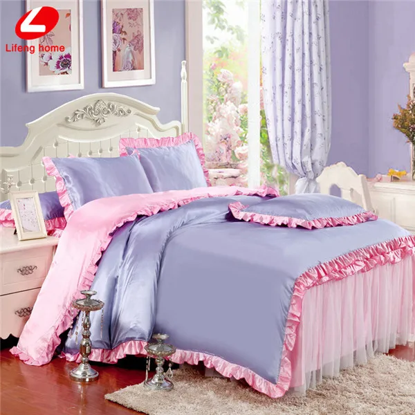 violet pink Lifeng Домашний Комплект постельного белья с кружевными оборками и юбкой в Корейском стиле, пододеяльник с оборками, постельное белье для девочек-близнецов, постельное белье принцессы - Цвет: violet pink