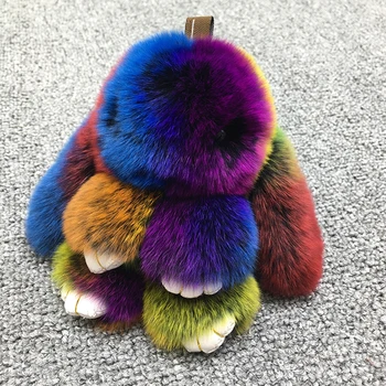 

Cute Fluff Bunny Keychain Rex Rabbit Fur Key-Ring Woman's Fashion Cute Bag Pendant Car-Accessories Fluffy Fur Toy