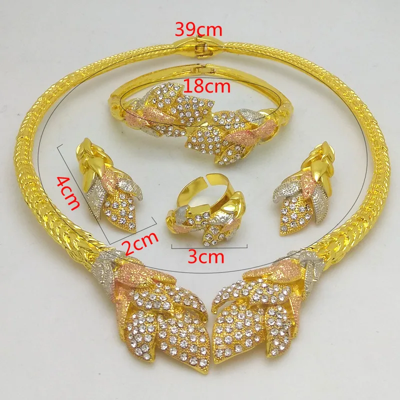 Kingdom Ma African Nigerian Wedding Bridal Gold Color Big Jewelry Set Dubai Necklace Bracelet Earrings Ring Crystal Sets