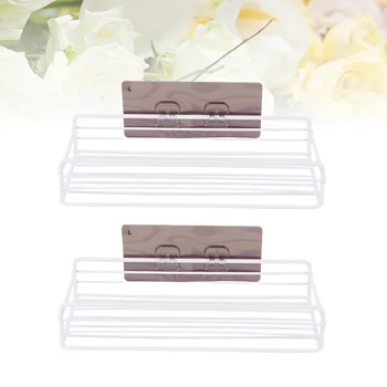 

2 Pcs Iron Hollow Storage Rack Wall Hanging Shelves Bathroom Frame Storage Holder for Home Kitchen Bathroom (White)
