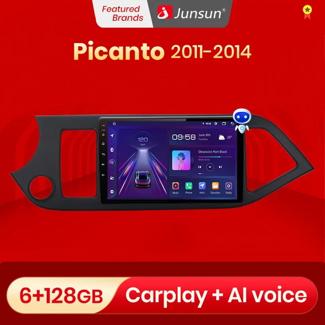 Junsun V1pro AI صوت لكيا بيكانتو 2011   2014 راديو السيارة 2 الدين أندرويد السيارات الوسائط المتعددة لتحديد المواقع المسار Carplay 2din DVD