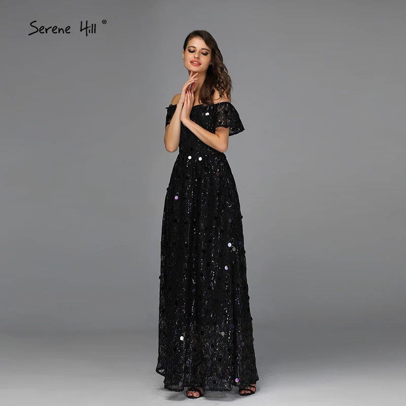 Черный с блестками платье трапециевидной формы пикантные вечерние платья с открытыми плечами короткое вечернее платье без рукавов дизайн Serene Hill QA8044