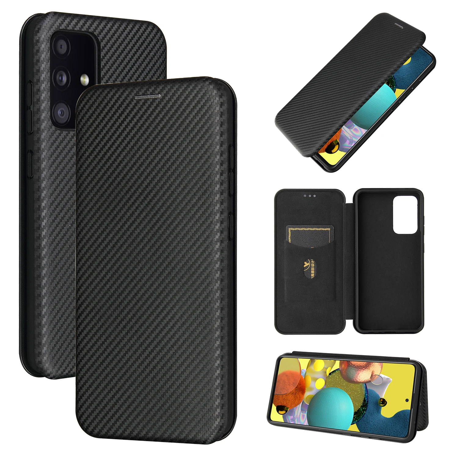 Carbon Fiber Flip Leather Wallet Case For Samsung A52 A72 A32 A22 A12 A42 A02s A71 A51