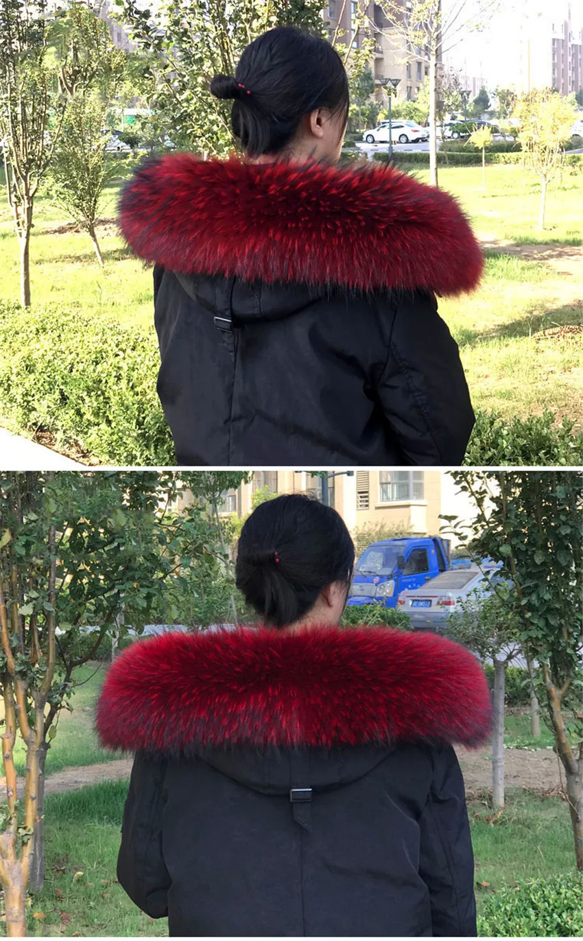 Зимние парки с воротником из натурального меха, Роскошные пальто, натуральный теплый шарф с воротником из енота, женские Большие меховые шарфы