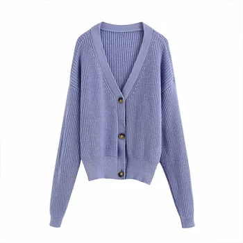 

Women's Long Sleeve V-Neck Knit Jacket 2020 Fall Solid Color Single-Breasted Cardigan Sweater Ladies Fashion Long Sleeve Jacket