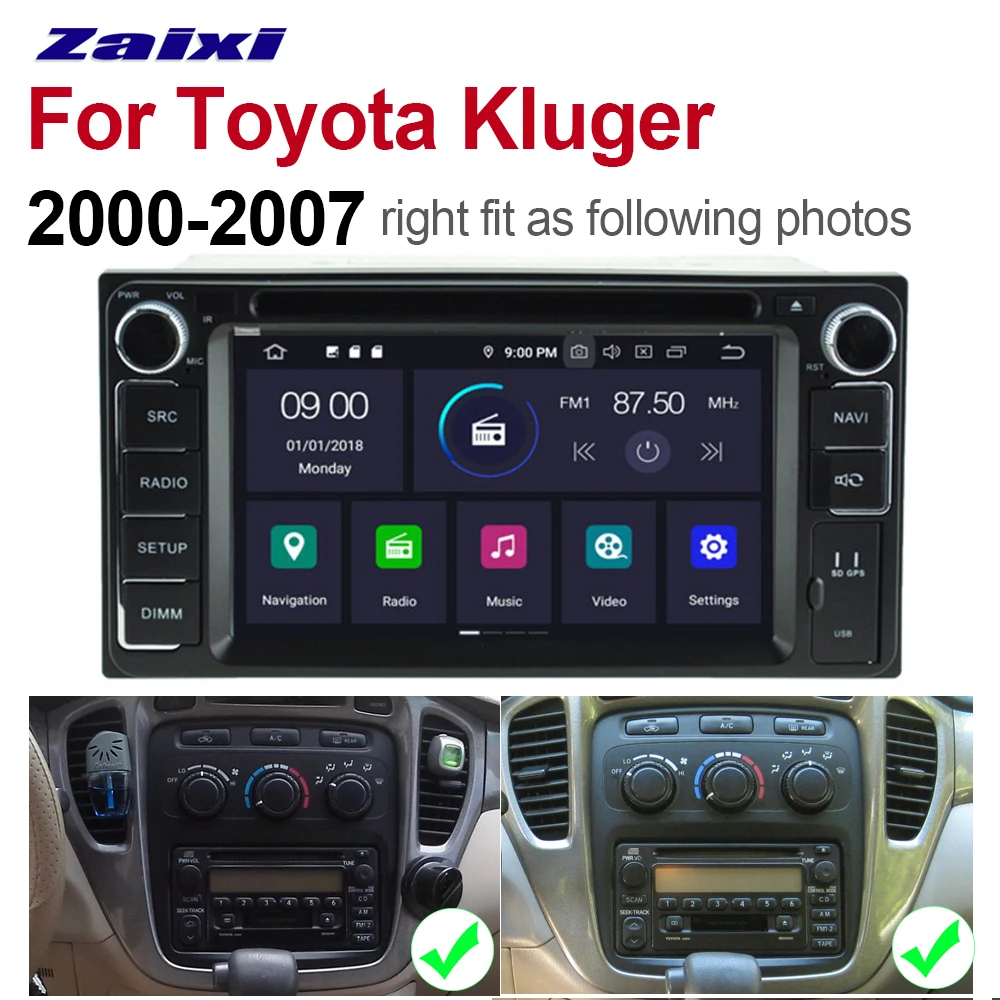Автомобильный мультимедийный плеер ZaiXi 2 Din Android 9 Авторадио для Toyota Kluger 2000 ~ 2007 DVD GPS