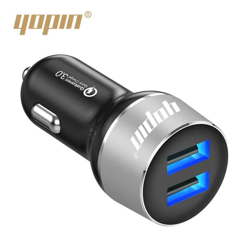 

Yopin New Style QC3.0 Fast Charge Auto Cigarette Lighter Car Charger Double USB Multi-functional Car Phone Charger