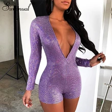 Simenual Sequin Deep V Neck Clubwear Women Rompers Long Sleeve Sexy Hot Fashion Glitter Party Playsuits Skinny Slim Female 2019 Simenual Sequin Deep V Neck Clubwear Women Rompers Long Sleeve Sexy Hot Fashion Glitter Party Playsuits Skinny Slim Female 2019