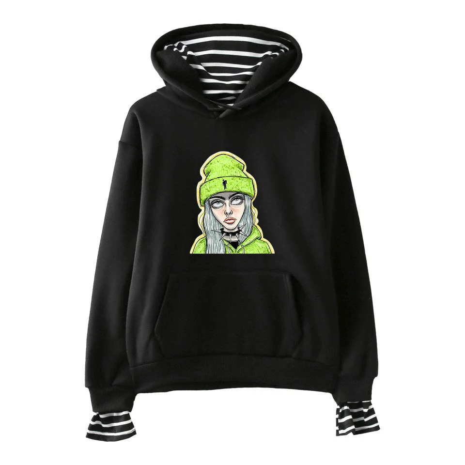 Billie Eilish, женская одежда в стиле хип-хоп, Осенний Хлопковый пуловер с круглым вырезом, Harajuku, для девочек, с длинным рукавом, в полоску, с манжетами, уличная одежда для девочек