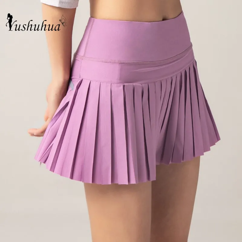 

Yushuhua Women Fitness Sports Short skirt Yoga Running Shorts breathable Sport Anti Exposure Pleated Skirt Gym Sportswear