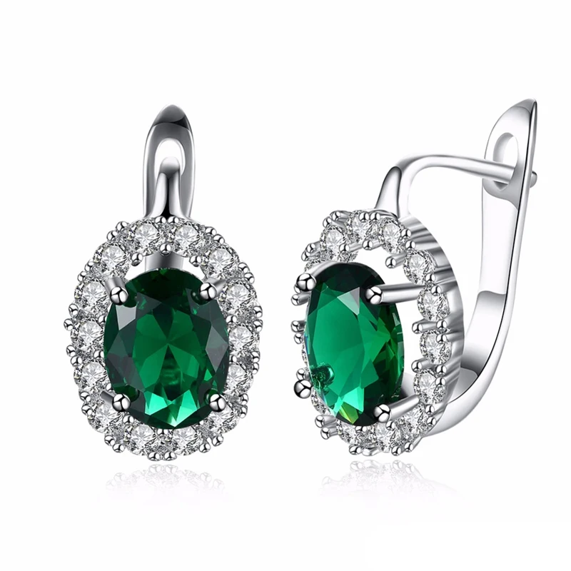 LEKANI новые модные овальные циркониевые серьги-кольца с белым/зеленым серьги с кристаллами для женщин ювелирные украшения подарок